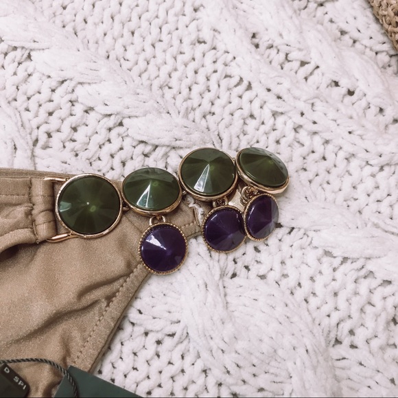 DESPI Taupe Jewel Side Hipster Bikini Bottom S NWT - Picture 5 of 9